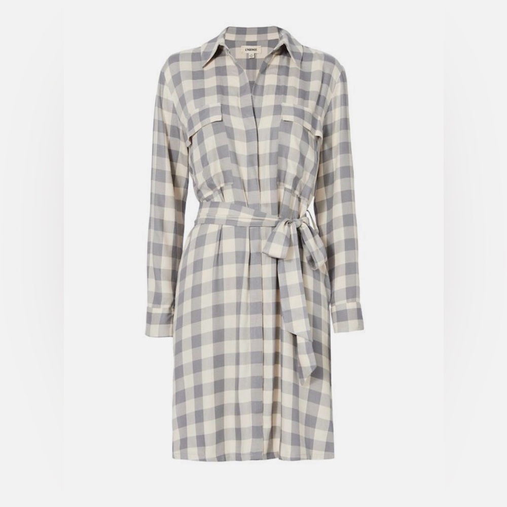 L'agence Womens Grey & White Collared Dress Size L